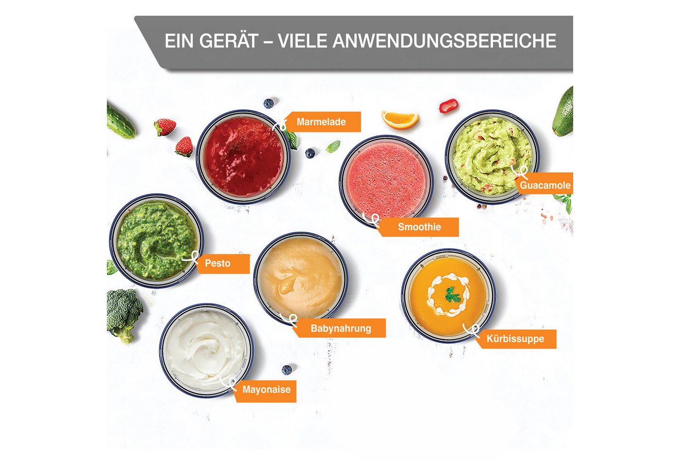 Lebenlang Stabmixer Edelstahl Pürierstab, 1000,00 W, 8 Geschwindigkeitsstufen & Turbo-Modus I Edelstahl I Spritzschutz – Bild 5 von 5