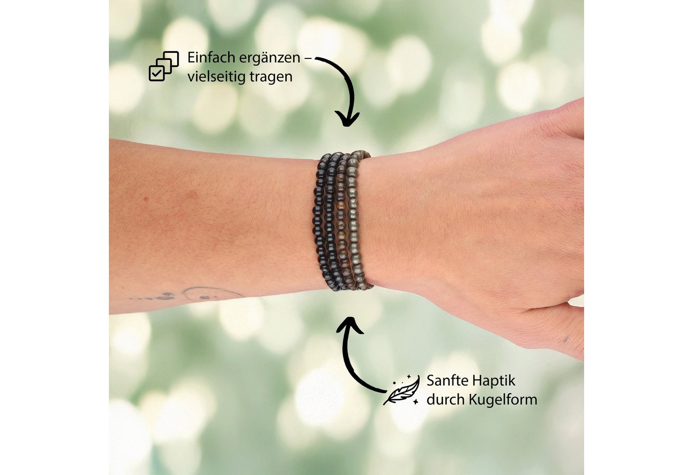 Lebensquelle Plus Armband Turmalin, schwarz (Schörl) Mini-Kugelarmband, 4 mm – Bild 3 von 5