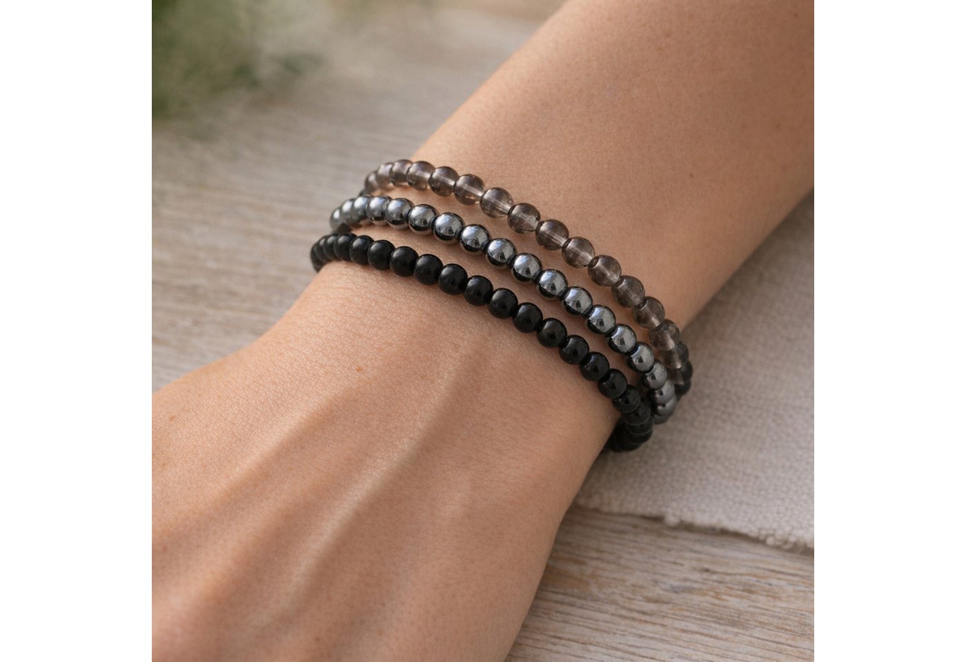 Lebensquelle Plus Armband Turmalin, schwarz (Schörl) Mini-Kugelarmband, 4 mm – Bild 5 von 5