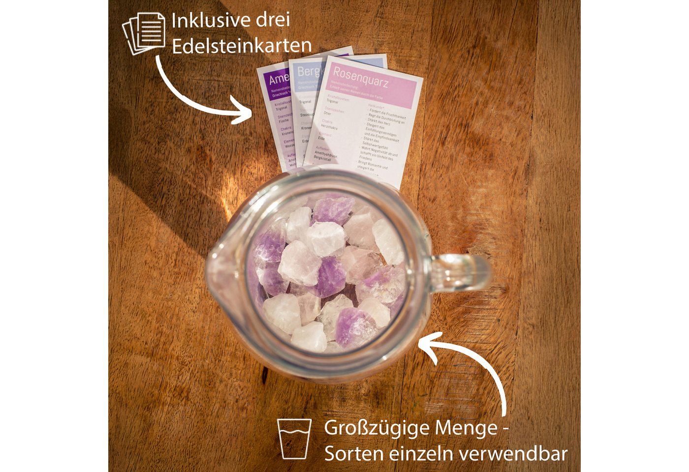 Lebensquelle Plus Edelstein Wassersteine Premium Grundmischung, Bergkristall + Rosenquarz + Ameth – Bild 2 von 5
