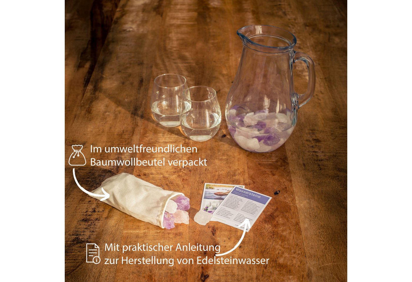 Lebensquelle Plus Edelstein Wassersteine Premium Grundmischung, Bergkristall + Rosenquarz + Ameth – Bild 3 von 5