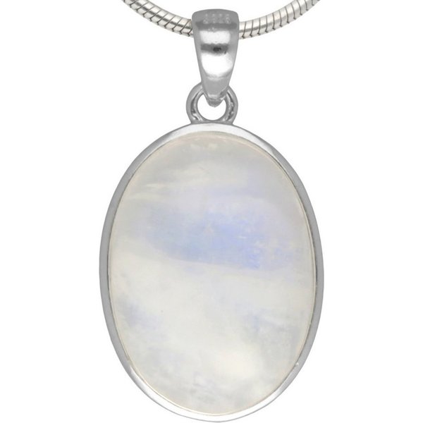 Lebensquelle Plus Kettenanhänger Regenbogen Mondstein Anhänger (oval) in Silber gefasst