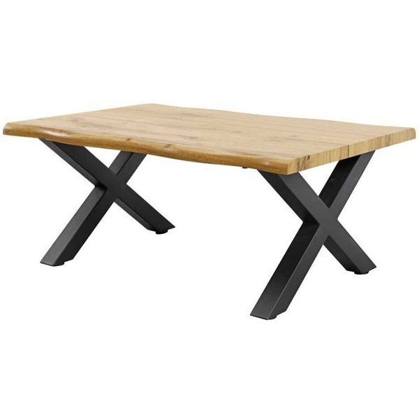 LebensWohnArt Couchtisch Wildeiche-Design Couchtisch OAKLAND 90cm Metallgestell Baumkante