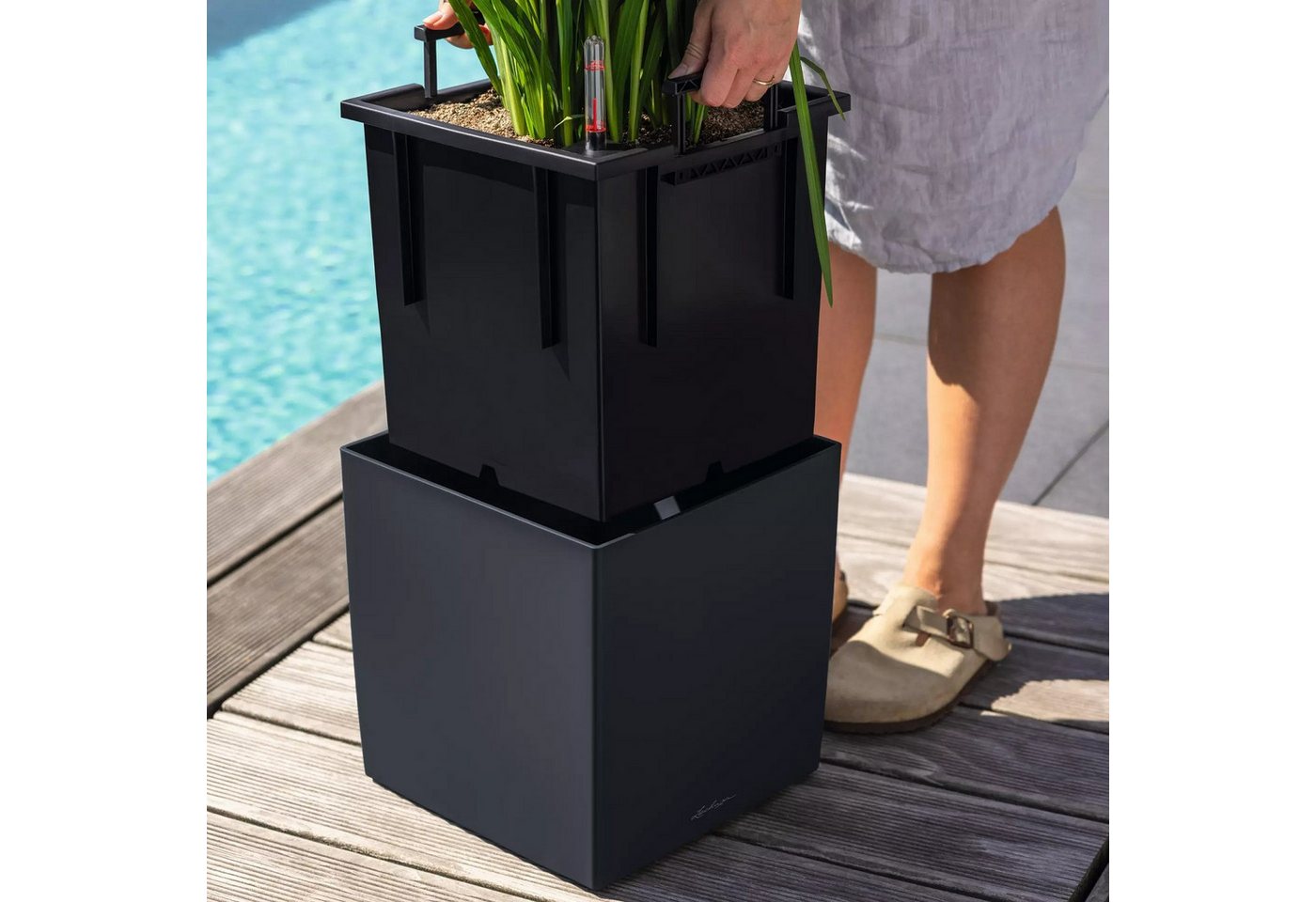 Lechuza® Blumentopf CUBE Color 40, sandbraun – Bild 3 von 5