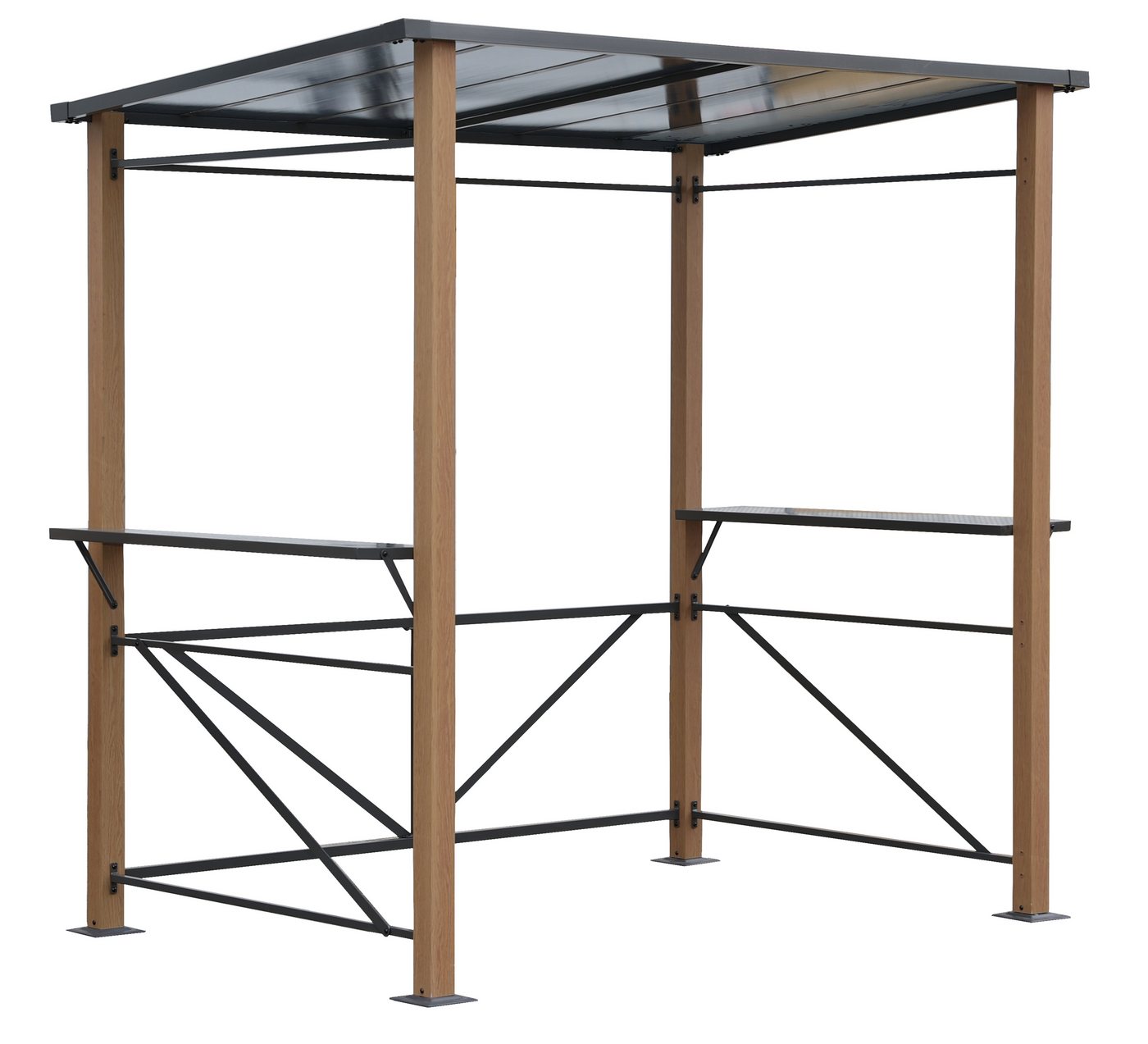 Leco Grillpavillon Luxus Grillpavillon 2,35 x 1,50 m Aluminium Holzoptik / anthrazit *, mit 0 Seitenteilen, Aluminium in Holzoptik, Stahlrohr anthrazit, Polycar – Bild 2 von 5