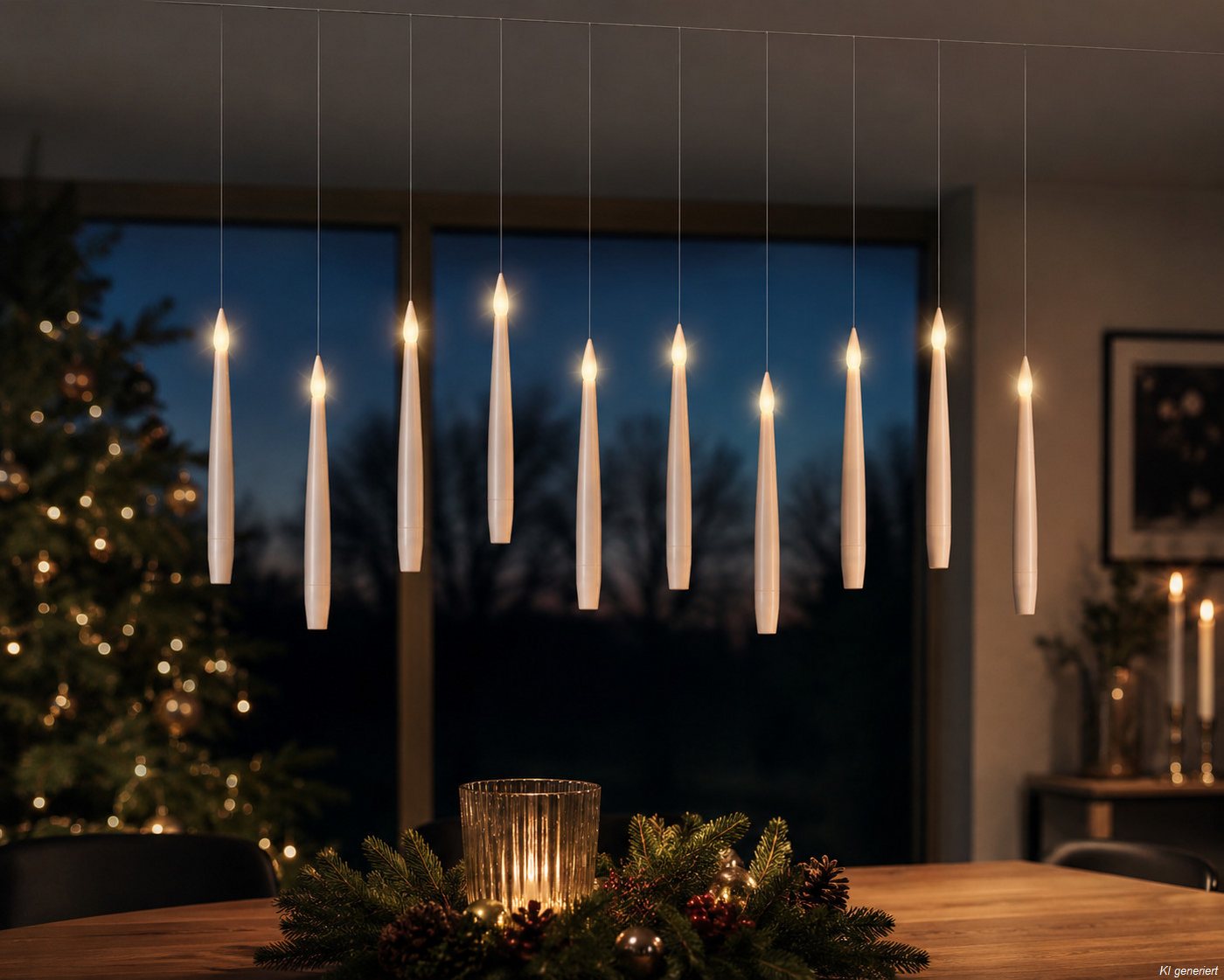 Lumineo LED-Christbaumkerzen Lumineo, Schwebende Kerzen 10 Stück 15 cm warm weiß, batteriebetrieben, Indoor, Schwebe-Effekt, mit Fernbedienung – Bild 2 von 3