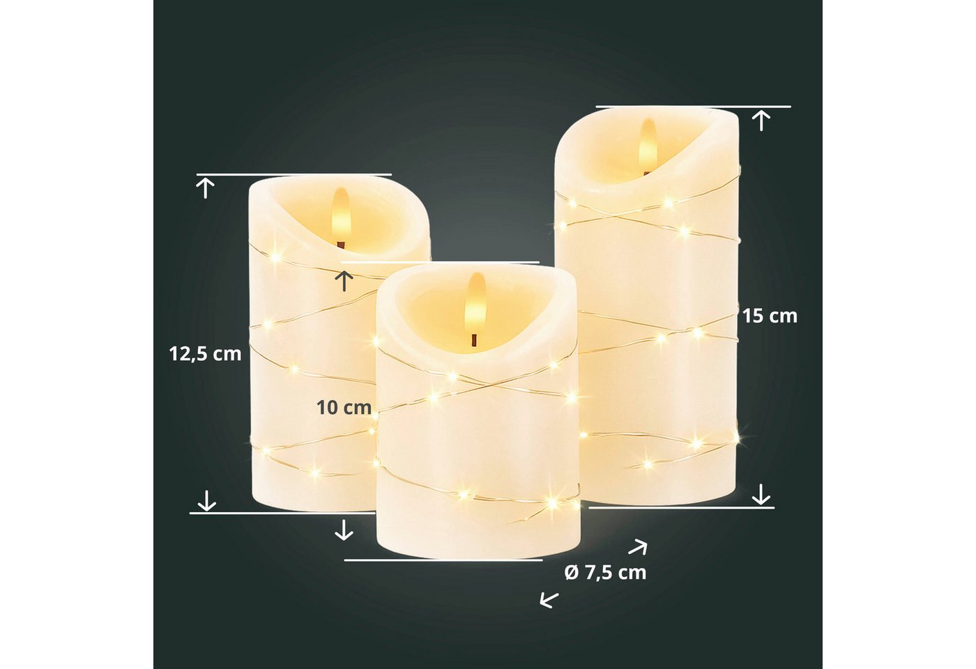 LED Universum LED-Kerze "Cynthia" Kerze, warmweiß, batteriebetrieben, IP20, warmweiß – Bild 3 von 5