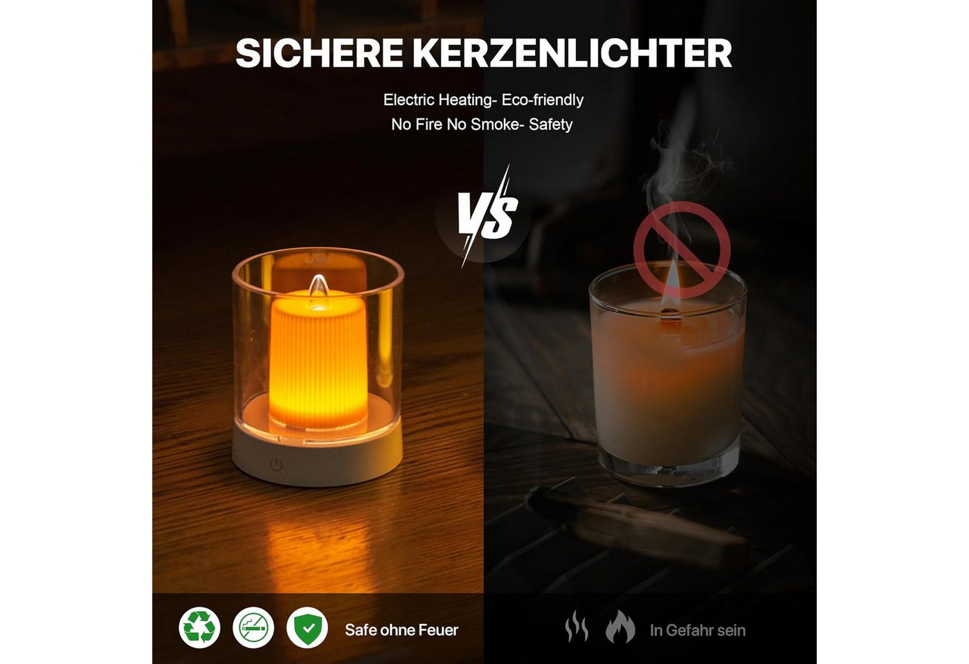 Mili LED-Kerze MiLi LED-Teelichter Set, flammenlos, wiederaufladbar, warmweiß, Warmweiß, Flammenlose LED-Kerze, wiederaufladbar abnehmbaren Silikonhüllen. – Bild 4 von 5