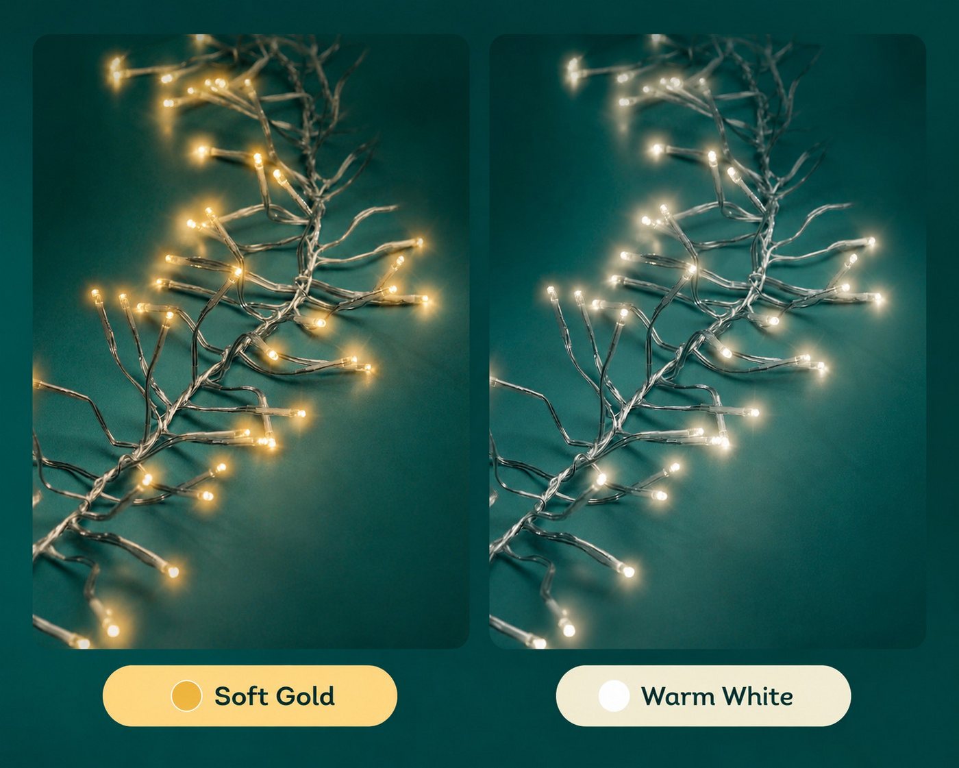 Lumineo LED-Lichterkette Lumineo, Lichterkette CLUSTER 1128 LED 10,5 m Soft Gold, transp. Kabel, Indoor/Outdoor, dimmbar, 8h-Timer, + 5 m Zuleitung – Bild 5 von 5