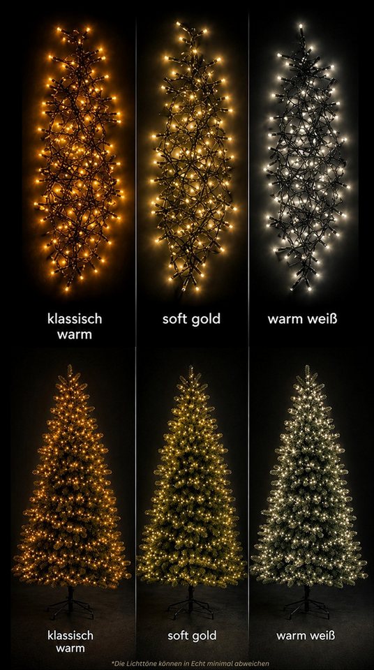 Lumineo LED-Lichterkette Lumineo, Baumbeleuchtung CLUSTER TWINKLE 480 LED Soft Gold, 6 Stränge, 8 Twinkle-Modi, 8h-Timer, Indoor/Outdoor – Bild 5 von 5