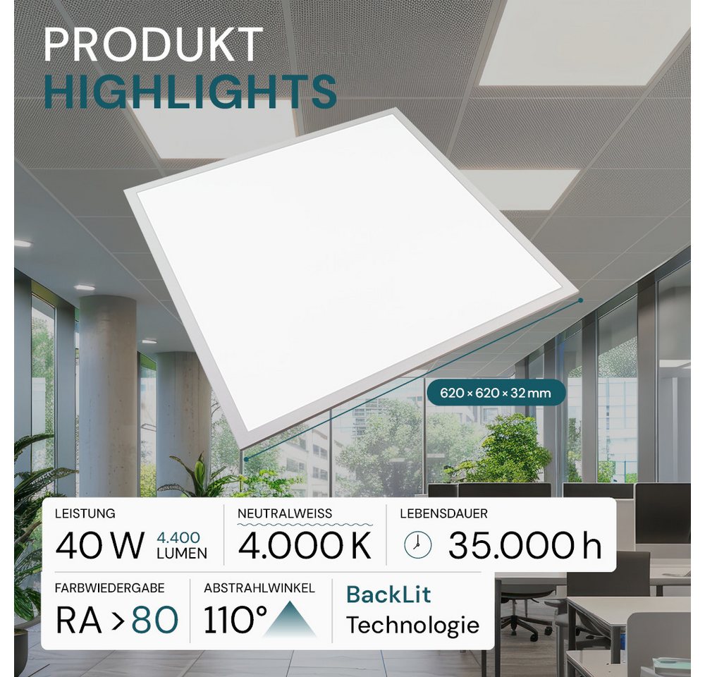 LUXULA LED Panel LUXULA LED Panel 40 W 4000 K neutralweiß, LED fest integriert, Neutralweiß – Bild 2 von 5