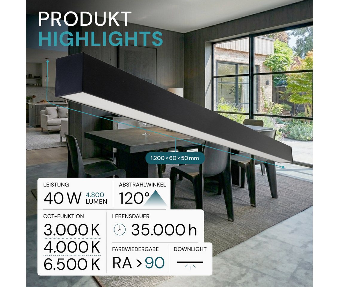 LUXULA LED Pendelleuchte LUXULA LED Linearleuchte 120 cm 40 W CCT einstellbar Schwarz, Farbwechsler – Bild 2 von 5