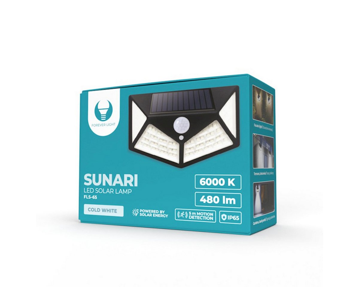 Forever Light LED Solarleuchte Forever Light Solarleuchte FLS-65 mit PIR & 3 Lichtmodi, LED, SMD, Kaltweiß, 3 Lichtmodi, PIR-Sensor, wetterfest (IP65), breite L – Bild 3 von 3