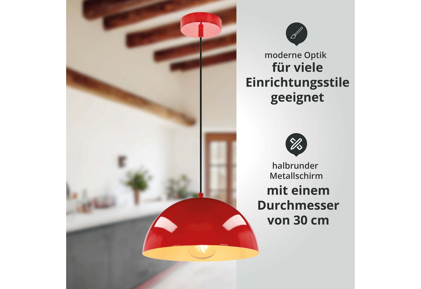LED Universum Pendelleuchte "Jada" rot, 40W, Höhenverstellbar – Bild 4 von 5