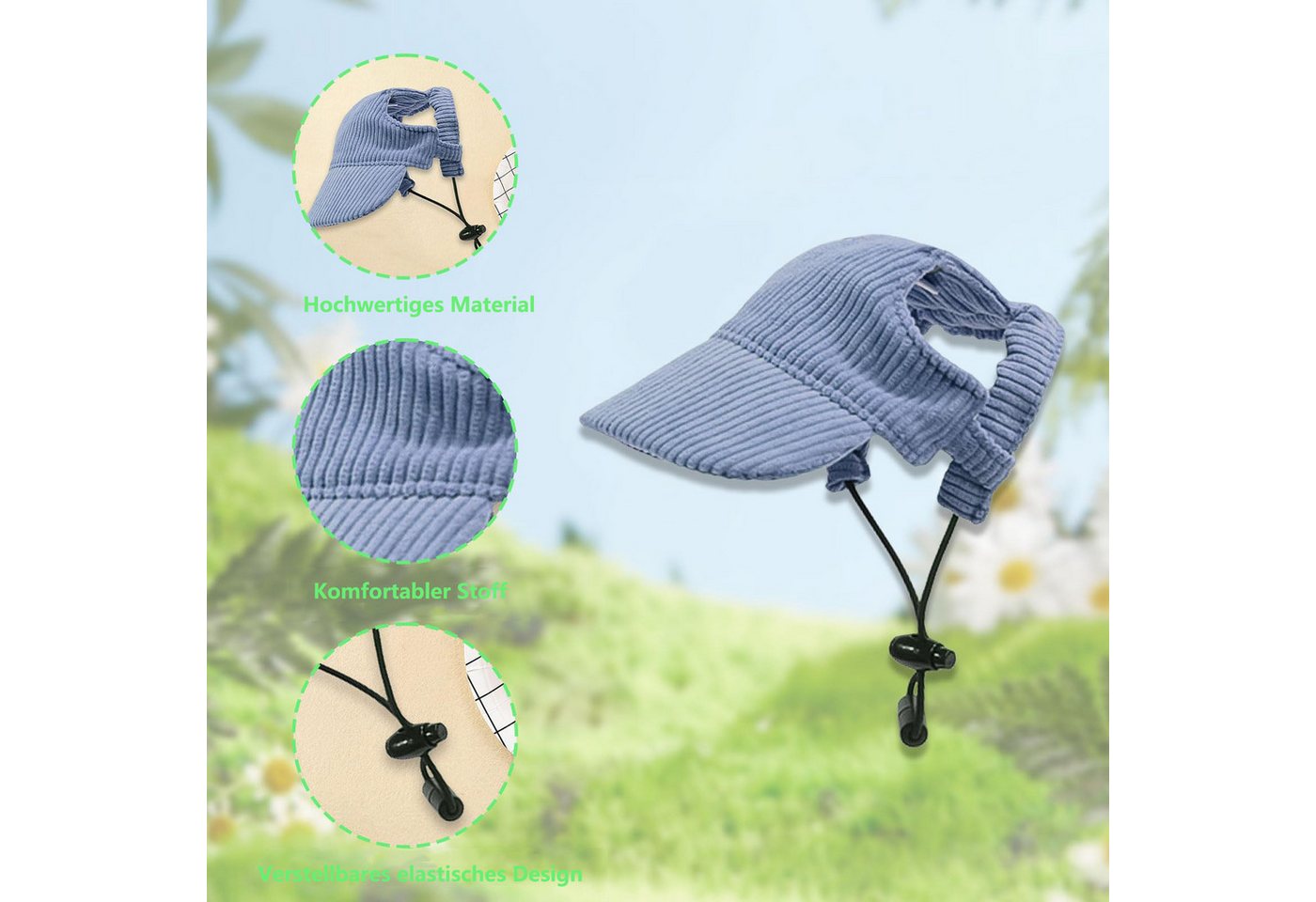 Ledander Baseball Cap Hunde Baseballmütze, Verstellbar Sommer Sonnenschutz Hut Sonnenhüte mit Ohrlöchern, Haustier Sommer Hut für Welpen Hunde Mütze – Bild 4 von 5