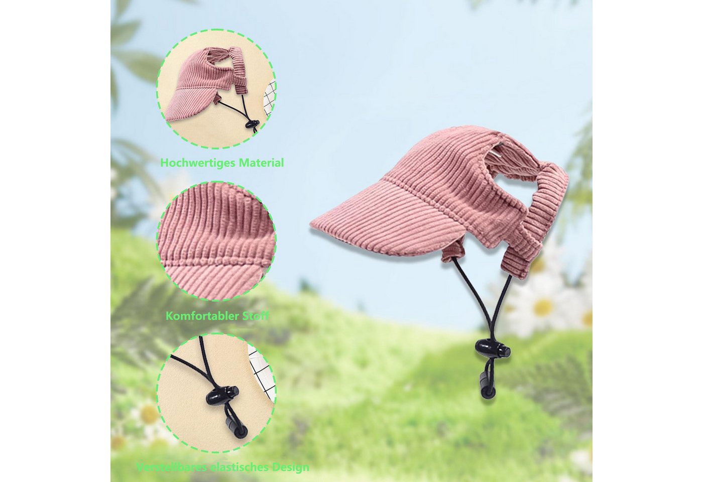 Ledander Baseball Cap Hunde Baseballmütze, Verstellbar Sommer Sonnenschutz Hut Sonnenhüte mit Ohrlöchern, Haustier Sommer Hut für Welpen Hunde Mütze – Bild 4 von 5