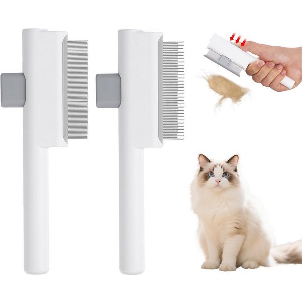 Ledander Fellbürste Bürste für katze, Katzenbürste für Fellbürste & Haustierpflege, (2-tlg), Zweizähniger und sanfter Zeckenkamm für langes und kurzes Haar