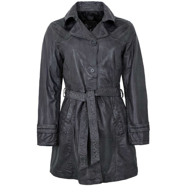 Maddox Lederjacke Borneo MADDOX - Damen Trenchcoat Ledermantel Mantel Lammnappa schwarz