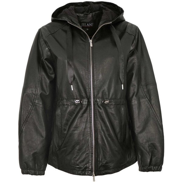 Jilani Lederjacke Camelia Jilani Collection - Damen Lederjacke Lammnappa Kapuze Oversize schwarz