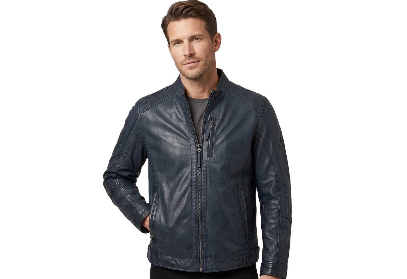 Jilani Lederjacke Eldor-2 Jilani - Herren Lederjacke Lammnappa navy – Bild 2 von 5