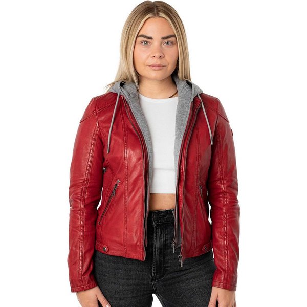Mauritius Lederjacke MWAmmy Mauritius - Damen Lederjacke Lammnappa Kapuze rot