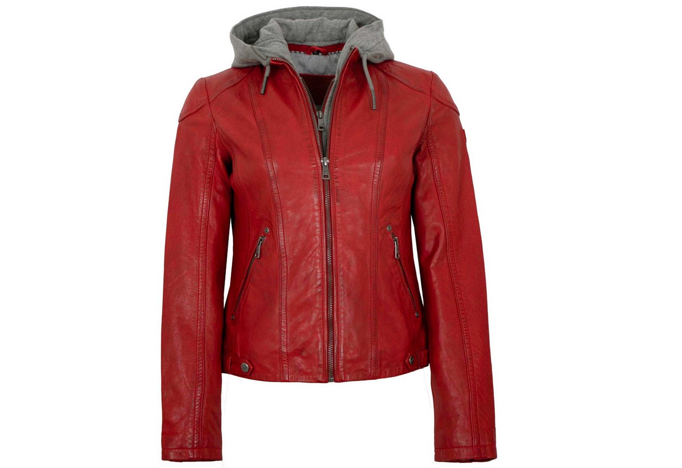 Mauritius Lederjacke MWAmmy Mauritius - Damen Lederjacke Lammnappa Kapuze rot – Bild 4 von 5