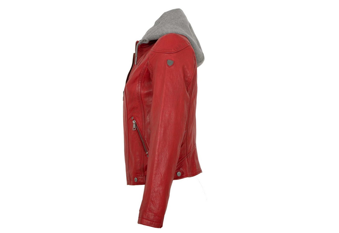 Mauritius Lederjacke MWAmmy Mauritius - Damen Lederjacke Lammnappa Kapuze rot – Bild 5 von 5