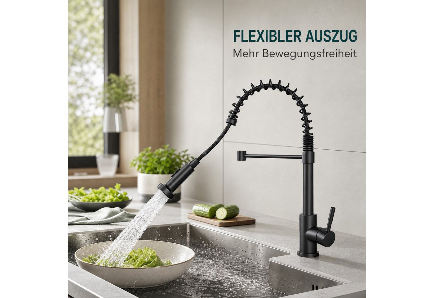 Ledklang Küchenarmatur Edelstahl ausziehbare Spültischarmatur 360°Drehfunktion 2 Strahlarten (1-St) sanft gleitend, praktisch für jeden Spültag Edelstahl 360° – Bild 2 von 5