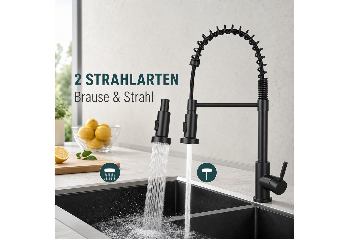 Ledklang Küchenarmatur Edelstahl ausziehbare Spültischarmatur 360°Drehfunktion 2 Strahlarten (1-St) sanft gleitend, praktisch für jeden Spültag Edelstahl 360° – Bild 4 von 5