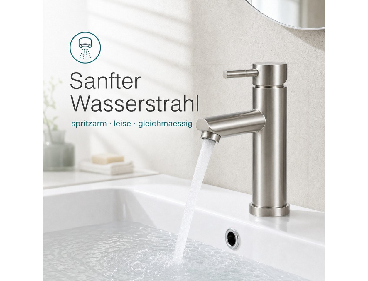 Ledklang Waschtischarmatur Schwarz/silber Badezimmer Waschbeckenmischer Einhebel Mischbatterie (Mischbatterie) für den Einsatz im Badezimmer Hotelbad oder Büro- – Bild 4 von 5
