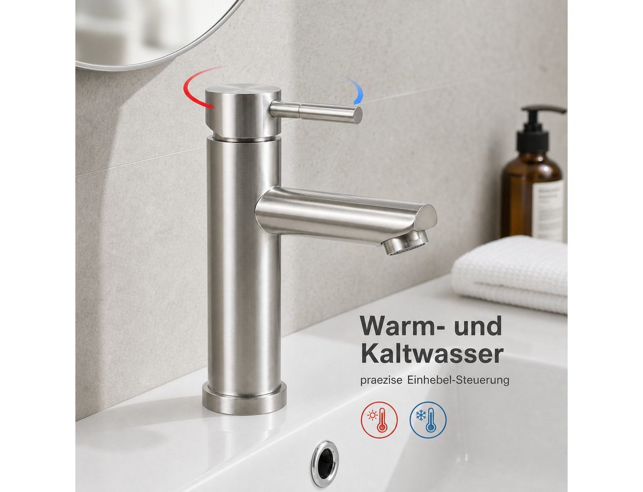 Ledklang Waschtischarmatur Schwarz/silber Badezimmer Waschbeckenmischer Einhebel Mischbatterie (Mischbatterie) für den Einsatz im Badezimmer Hotelbad oder Büro- – Bild 5 von 5