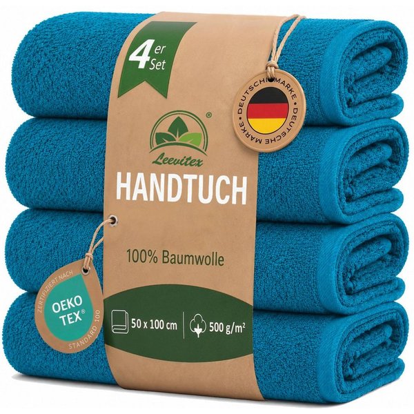 leevitex® Handtücher 4er-Set, 50 × 100 cm, aus 100% Baumwolle, Frottee (Set, 4-St), OEKO-TEX® STANDARD 100 zertifiziert und hochwertig verarbeitet