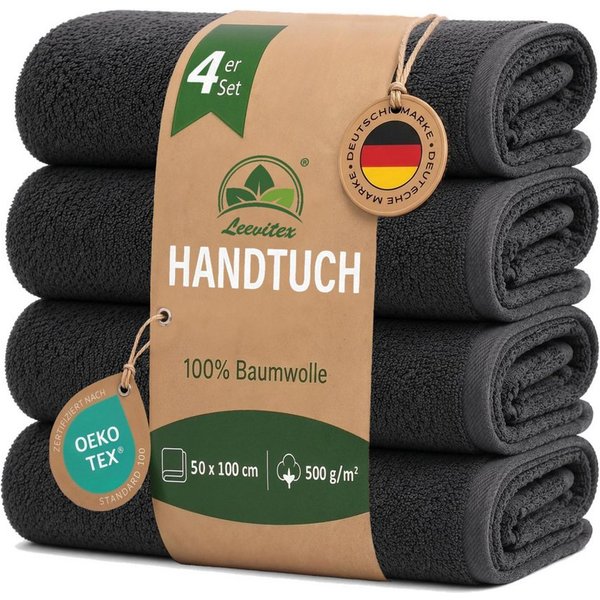 leevitex® Handtücher 4er-Set, 50 × 100 cm, aus 100% Baumwolle, Frottee (Set, 4-St), OEKO-TEX® STANDARD 100 zertifiziert und hochwertig verarbeitet
