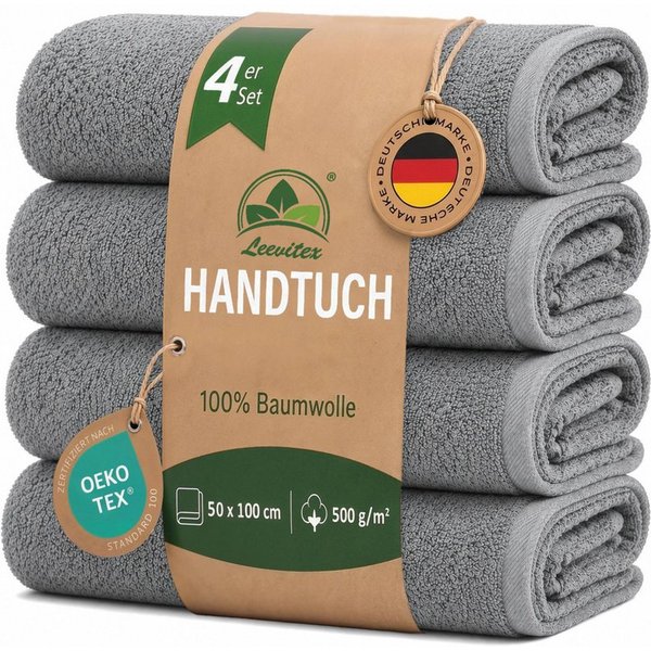 leevitex® Handtücher 4er-Set, 50 × 100 cm, aus 100% Baumwolle, Frottee (Set, 4-St), OEKO-TEX® STANDARD 100 zertifiziert und hochwertig verarbeitet
