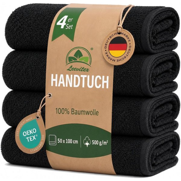 leevitex® Handtücher 4er-Set, 50 × 100 cm, aus 100% Baumwolle, Frottee (Set, 4-St), OEKO-TEX® STANDARD 100 zertifiziert und hochwertig verarbeitet