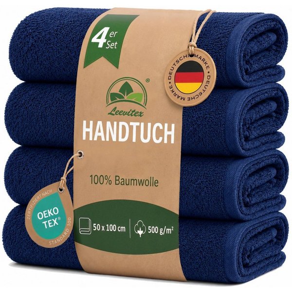 leevitex® Handtücher 4er-Set, 50 × 100 cm, aus 100% Baumwolle, Frottee (Set, 4-St), OEKO-TEX® STANDARD 100 zertifiziert und hochwertig verarbeitet