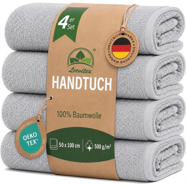 leevitex® Handtücher 4er-Set, 50 × 100 cm, aus 100% Baumwolle, Frottee (Set, 4-St), OEKO-TEX® STANDARD 100 zertifiziert und hochwertig verarbeitet