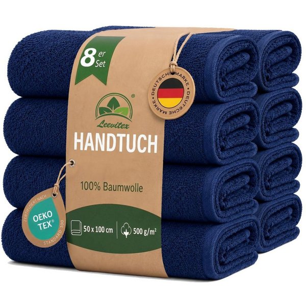 leevitex® Handtücher 8er-Set, 50 × 100 cm, aus 100% Baumwolle, Navyblau, Frottee (Set, 8-St), OEKO-TEX® STANDARD 100 zertifiziert und hochwertig verarbeitet