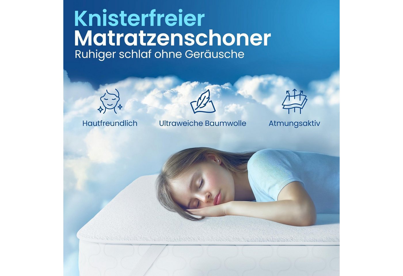 Matratzenschoner wasserdicht, atmungsaktiv & geräuscharm – mit Eckgummis bis 35 cm leevitex®, waschbar bei 60°C und trocknergeeignet – Bild 4 von 5