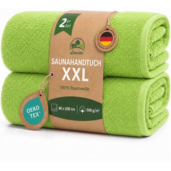 leevitex® Saunatuch, 80x200 cm, 100% Baumwolle, saugstark und fusselfrei, Frottee (Set, 2-St), OEKO-TEX® STANDARD 100 zertifiziert, gestreifte Bordüre