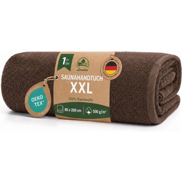 leevitex® Saunatuch, 80x200 cm, 100% Baumwolle, saugstark und fusselfrei, Frottee (1-St), OEKO-TEX® STANDARD 100 zertifiziert, gestreifte Bordüre