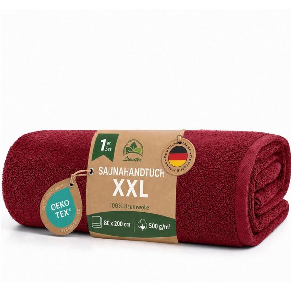 leevitex® Saunatuch, 80x200 cm, 100% Baumwolle, saugstark und fusselfrei, Frottee (1-St), OEKO-TEX® STANDARD 100 zertifiziert, gestreifte Bordüre