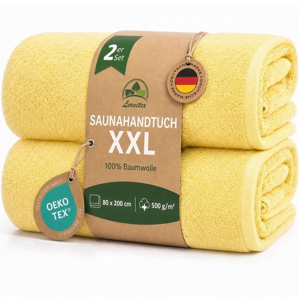 leevitex® Saunatuch, 80x200 cm, 100% Baumwolle, saugstark und fusselfrei, Frottee (Set, 2-St), OEKO-TEX® STANDARD 100 zertifiziert, gestreifte Bordüre