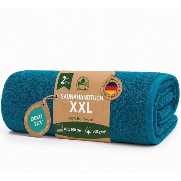leevitex® Saunatuch, 80x200 cm, 100% Baumwolle, saugstark und fusselfrei, Frottee (1-St), OEKO-TEX® STANDARD 100 zertifiziert, gestreifte Bordüre