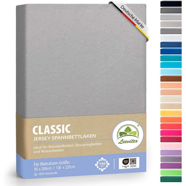 leevitex® Spannbettlaken 1er-Pack, Stoffgewicht 150 g/m², verschiedene Größen, 40 cm Steghöhe, Jersey, Gummizug: rundum, (1 Stück), verschiedene Farben, OEKO-TE