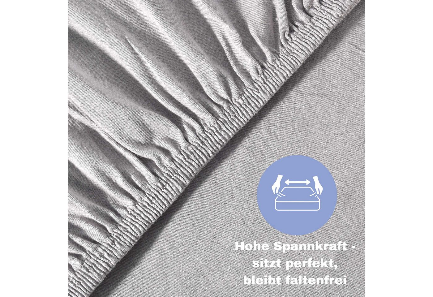 leevitex® Spannbettlaken 1er-Pack, Stoffgewicht 150 g/m², verschiedene Größen, 40 cm Steghöhe, Jersey, Gummizug: rundum, (1 Stück), verschiedene Farben, OEKO-TE – Bild 2 von 5