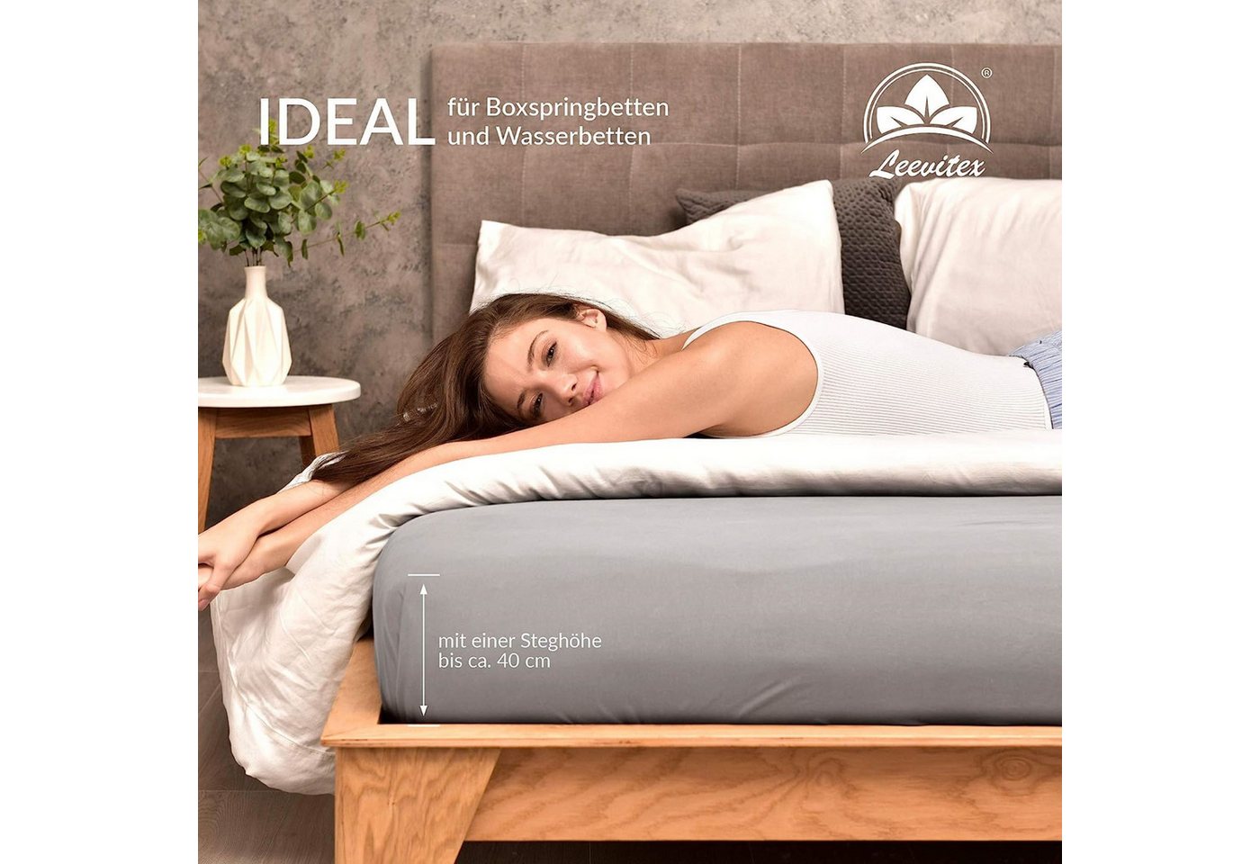 leevitex® Spannbettlaken Luxus, verschiedene Größen, Stoffgewicht 250 g/m², 40 cm Steghöhe, Jersey-Elasthan, Gummizug: rundum, (1 Stück), OEKO-TEX® Standard 100 – Bild 4 von 5