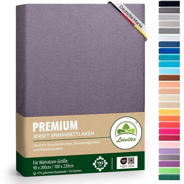 leevitex® Spannbettlaken Premium, verschiedene Größen, Stoffgewicht 195 g/m², 40 cm Steghöhe, Jersey-Elasthan, Gummizug: rundum, (1 Stück), verschiedene Farben,