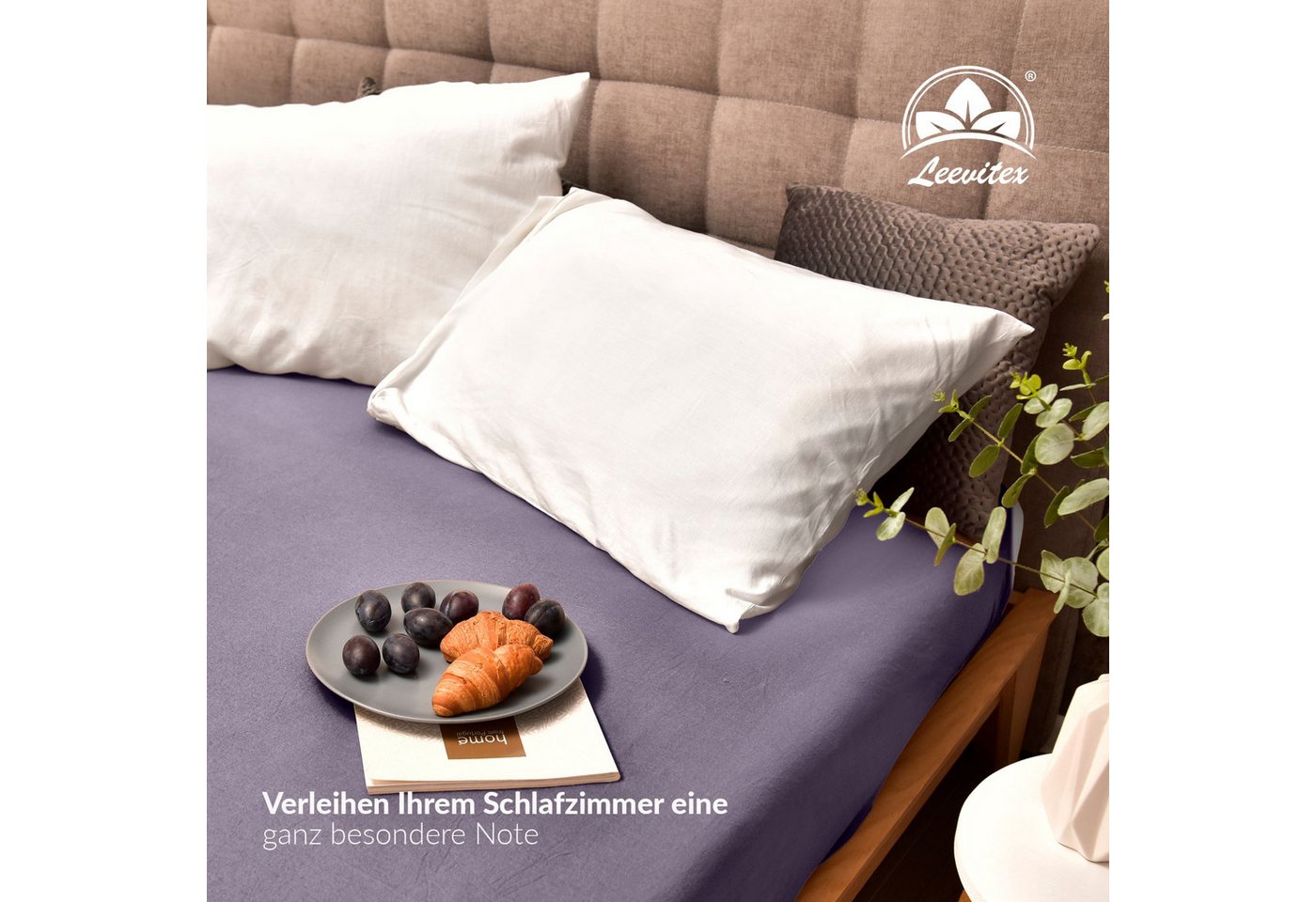 leevitex® Spannbettlaken Premium, verschiedene Größen, Stoffgewicht 195 g/m², 40 cm Steghöhe, Jersey-Elasthan, Gummizug: rundum, (1 Stück), verschiedene Farben, – Bild 5 von 5