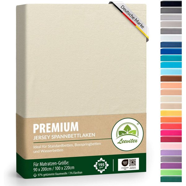 leevitex® Spannbettlaken Premium, verschiedene Größen, Stoffgewicht 195 g/m², 40 cm Steghöhe, Jersey-Elasthan, Gummizug: rundum, (1 Stück), verschiedene Farben,